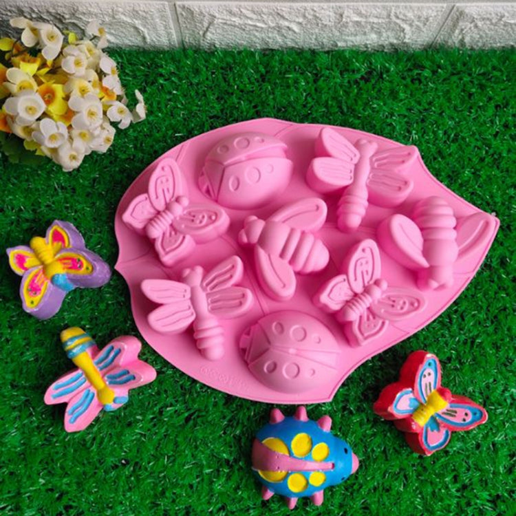 8-in-1 Insect Butterfly Dragonfly Beetle Shaped Silica Cake Mold, 8 In 1(Pink) 8-in-1 Insect Butterfly Dragonfly Beetle Shaped Silica Cake Mold, 8 In 1(Pink)