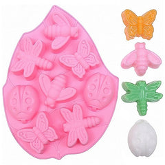 8-in-1 Insect Butterfly Dragonfly Beetle Shaped Silica Cake Mold, 8 In 1(Pink)