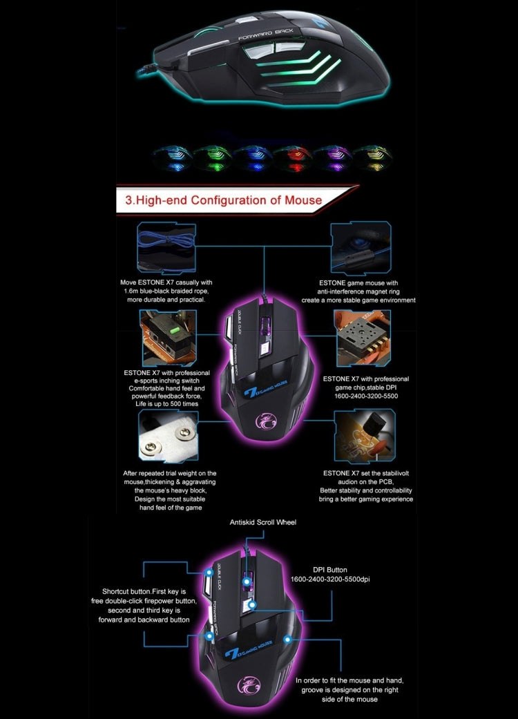 7 Buttons with Scroll Wheel 5000 DPI LED Wired Optical Gaming Mouse for Computer PC Laptop 7 Buttons with Scroll Wheel 5000 DPI LED Wired Optical Gaming Mouse for Computer PC Laptop