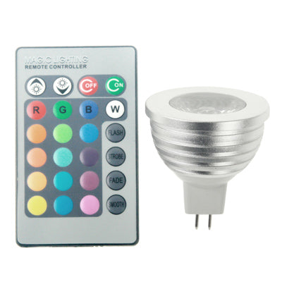 MR16 3W RGB LED Light Bulb, Luminous Flux: 400-450LM, with Remote Controller, DC 12V MR16 3W RGB LED Light Bulb, Luminous Flux: 400-450LM, with Remote Controller, DC 12V