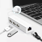 USB 2.0 Ethernet Network Adapter + 3 Ports USB HUB