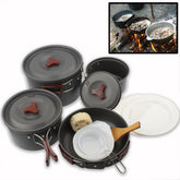 Outdoor Camping Ultra Light Weight 9 Piece Cookware Stackable Set, 9 Piece Cookware
