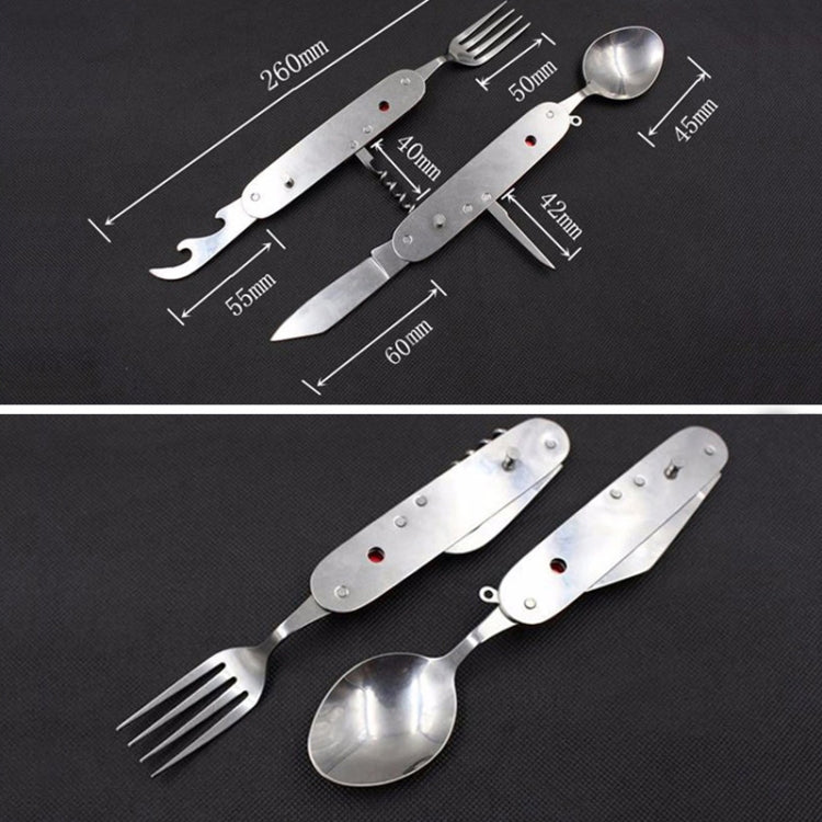 6-in-1 Stainless Steel Travel / Camping Folding Cutlery Set, Spoon + Fork + Knife +  Bottle Opener Set 6-in-1 Stainless Steel Travel / Camping Folding Cutlery Set, Spoon + Fork + Knife +  Bottle Opener Set