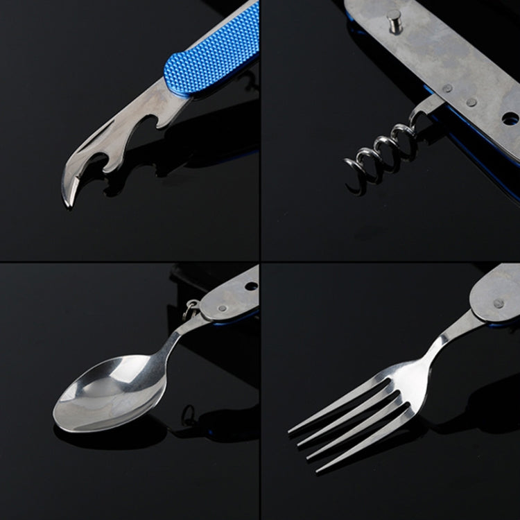 6-in-1 Stainless Steel Travel / Camping Folding Cutlery Set, Spoon + Fork + Knife +  Bottle Opener Set 6-in-1 Stainless Steel Travel / Camping Folding Cutlery Set, Spoon + Fork + Knife +  Bottle Opener Set