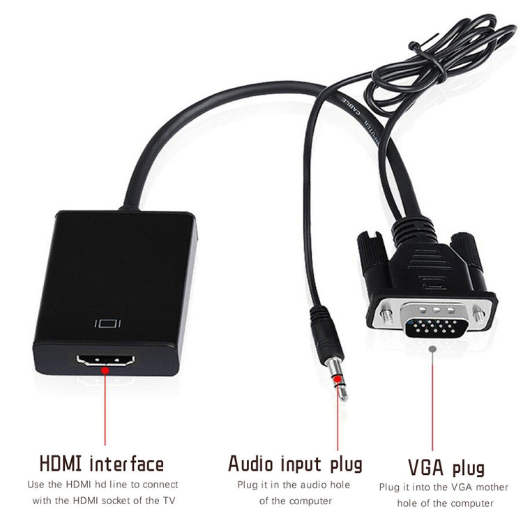 VGA + Audio to Full HD 1080P HDMI Video Converter Box Adapter for HDTV, HDMI Female to VGA Male + Adudio Black VGA + Audio to Full HD 1080P HDMI Video Converter Box Adapter for HDTV, HDMI Female to VGA Male + Adudio Black