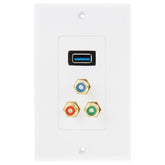 USB 3.0 Female Plug + 3 RCA Female Plugs Wall Plate Panel