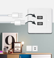 Dual USB 2.0 Female Plugs Home Wall Charger Plate Wall Plate Panel, 2 Ports USB 2.0