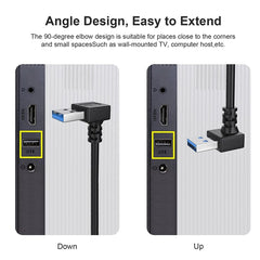 USB 3.0 Down Angle 90 degree Extension Cable Male to Female Adapter Cord, Length: 15cm, Down Angle AM to AF, length: 15cm