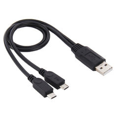 USB 2.0 Male to 2 Micro USB Male Cable, Length: About 30cm, USB 2.0 AM to 2 Micro USB