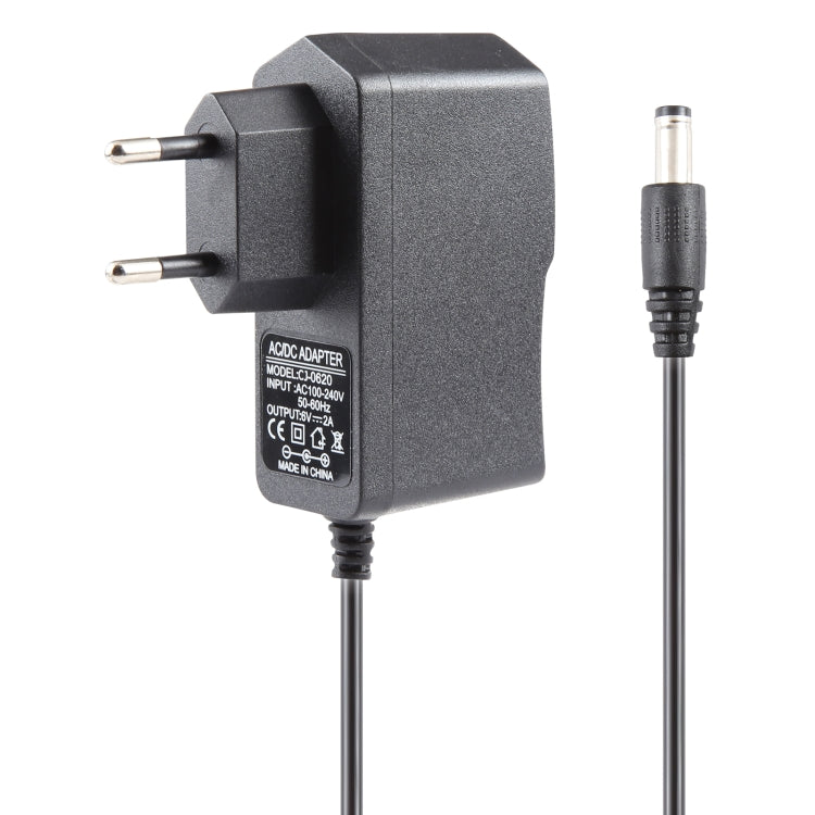 Adaptador de corriente con enchufe UE CA 100-240 V a CC 6 V 2 A, puntas: 5,5 x 2,1 mm, longitud del cable: 1,1 m, enchufe UE CC 6 V 2 A