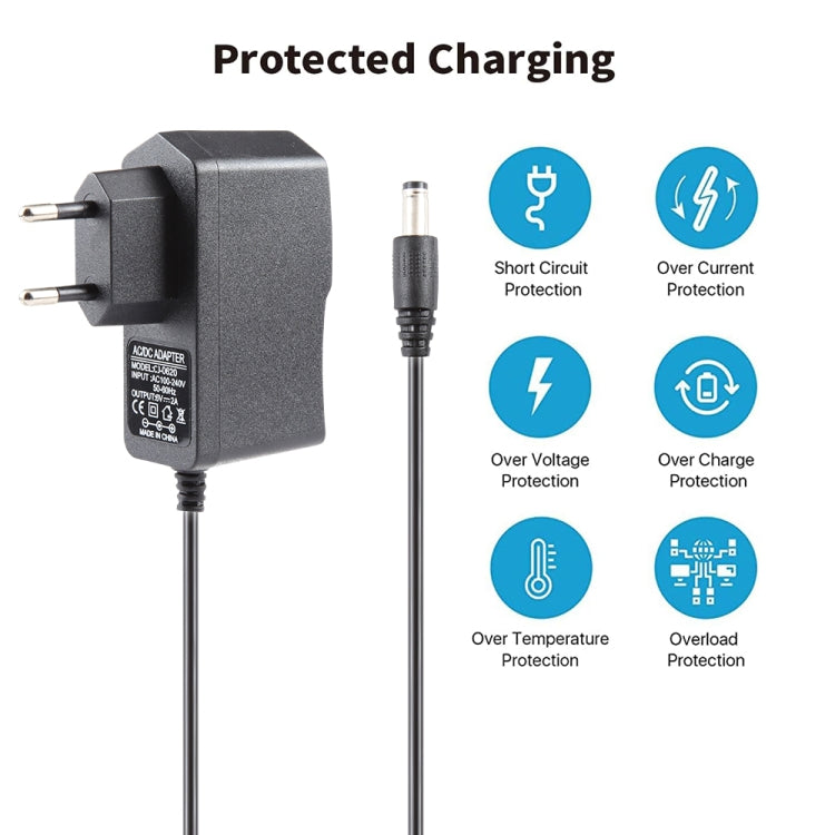 Adaptador de corriente con enchufe UE CA 100-240 V a CC 6 V 2 A, puntas: 5,5 x 2,1 mm, longitud del cable: 1,1 m, enchufe UE CC 6 V 2 A Adaptador de corriente con enchufe UE CA 100-240 V a CC 6 V 2 A, puntas: 5,5 x 2,1 mm, longitud del cable: 1,1 m, enchufe UE CC 6 V 2 A
