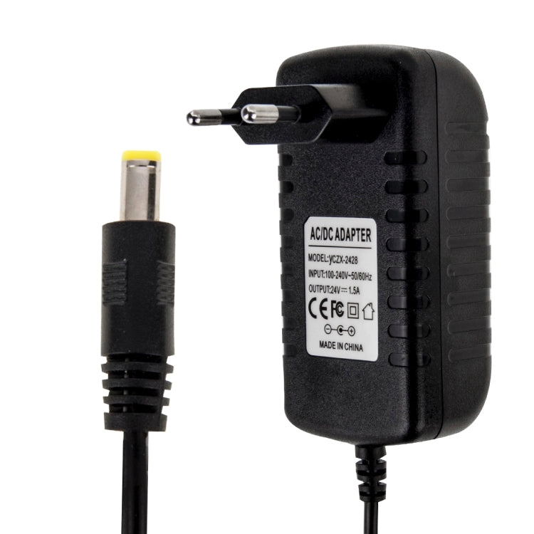 EU Plug AC 100-240V to DC 24V 1.5A Power Adapter, Tips: 5.5 x 2.1mm, Cable Length: about 1.2m EU Plug AC 100-240V to DC 24V 1.5A Power Adapter, Tips: 5.5 x 2.1mm, Cable Length: about 1.2m
