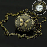 Butterfly Pattern Zinc Alloy Chain Analog Quartz Pocket Watch, Butterfly Pattern