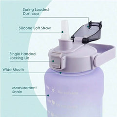 2L Water Bottle Motivational Water Bottle with Time & Capacity Marker BPA-Free Sports Water Cup Fitness Gym Running Exercise