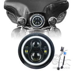 7 inch Moto LED Headlight For Harley Bike With 4-1/2"4.5" LED Passing Lamps Fog Lights 7"Bracket Mounting Ring Motorcycle
