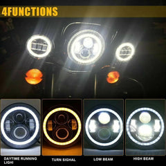 7 inch Moto LED Headlight For Harley Bike With 4-1/2"4.5" LED Passing Lamps Fog Lights 7"Bracket Mounting Ring Motorcycle