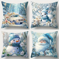 Christmas decoration pillowcase New Year Gift Snowman Fawn Santa Claus car pattern home decoration sofa cushion cover