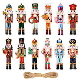 12Pcs Nutcracker Soldier Wooden Pendant Xmas Tree Hanging Ornament 2024 Christmas Decoration for Home Navidad 2025 New Year Gift
