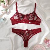 2-Pieces Fancy Sexy Lingerie Set Woman Semi-Sheer Women's Underwear Embroidery Beautiful Bra And Panty Sets Erotic Outfits