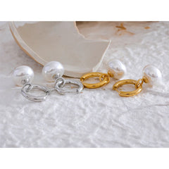 Yhpup High Quality Imitation Pearls Drop Stainless Steel Golden Korean Hoop Earrings Charms Fashion Jewelry Bijoux Femme Gift