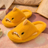 Comwarm Autumn And Winter Cartoon Shark Wool Slippers For Women Soft Home Men's Indoor Household Open Toe Plush Cotton Slippers