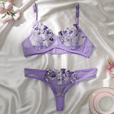 Women Floral Embroidory Underwear Set Sexy Lace Erotic Lingerie Female Bra And Brief Transparent Sensual Push Up Panty Patchwork