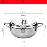 Japanese Deep Fryer With Thermometer and Lid 304 Stainless Steel Kitchen Tempura Fryer Pan Fryer Without Oil Frying Pan Fryer
