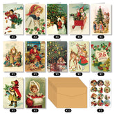 12sets Vintage Christmas Greeting Cards with Envelope Merry Christmas Angels Santa Postcard Holiday Notecards for Friends,Family