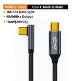 5A Type C Male Female 90 Angle Cable USB C Extension Cable Fast Charging USB Type C 3.1 PD100W Quick Charge With Corner Cables