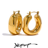 Yhpup High Quality Stainless Steel Round Geometric Chunky Hoops Earrings for Women Charm Metal Simple Fashion Jewelry Waterproof