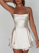 Women Sleeveless Satin Playsuits Fashion Summer Short Sling Backless Jumpsuits Cross Tie-Up Bandage Romper Streetwear Outfit