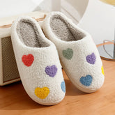 Cute Color Heart Women Slippers Valentine's Day Embroidery Fuzzy Romantic Love Comfy Flat Girl Friend Gift Winter Home Shoes