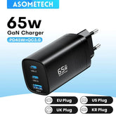 ASOMETECH GaN USB Type C Charger 65W 45W PPS PD QC4.0 Quick Charger For Macbook Laptop IPAD Tablet iPhone 16 Samsung S23 Ultra