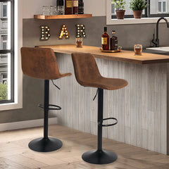 2x Industrial Vintage Tall Bar Stools Adjustable Pipe Kitchen Pub Stool Leather Padded Seat Bar Chair Furniture