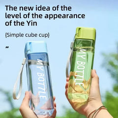 1 Pcs Clear Square Drinking Glass in Mate Plastic Portable Water Bottle with Milk Cable for Outdoor Sports