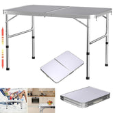 3FT/90CM Picnic Folding Tables, Aluminium Foldable Portable Adjustable Height Lightweight for Camping BBQ, 90x60x37/67cm