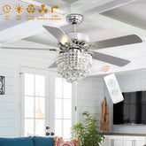 KOMORE Modern 52 Inch Crystal 3-Light Ceiling Fan with Remote, 5 Blades for Office, Living Room, Bedroom