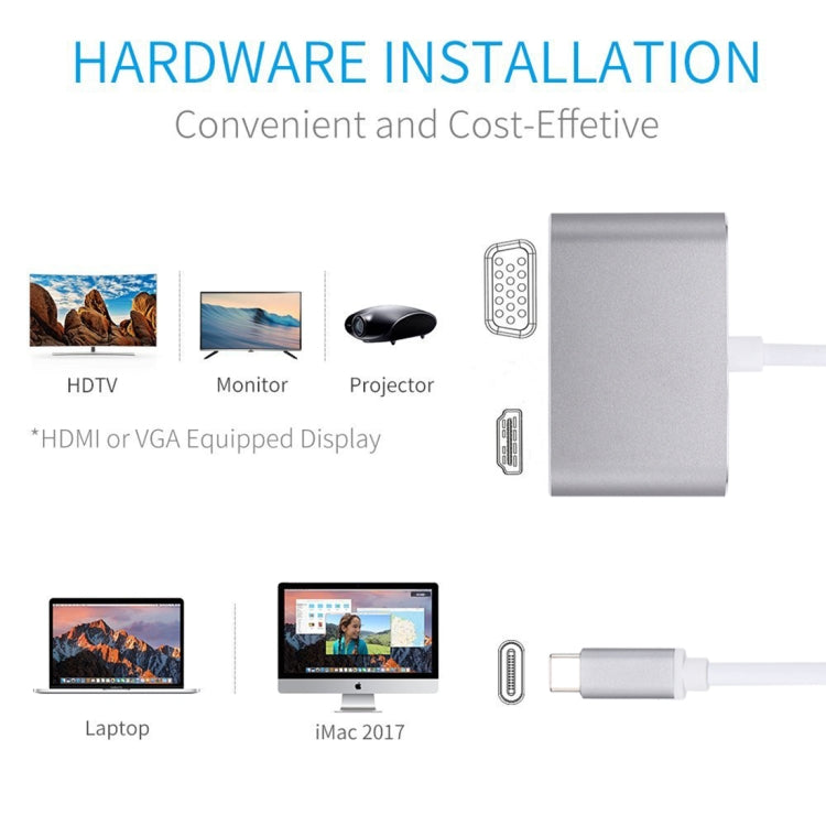2 in 1 VGA & HDMI Female to USB-C / Type-C Male Hub Splitter Adapter, VGA+HDMI 2 in 1 VGA & HDMI Female to USB-C / Type-C Male Hub Splitter Adapter, VGA+HDMI
