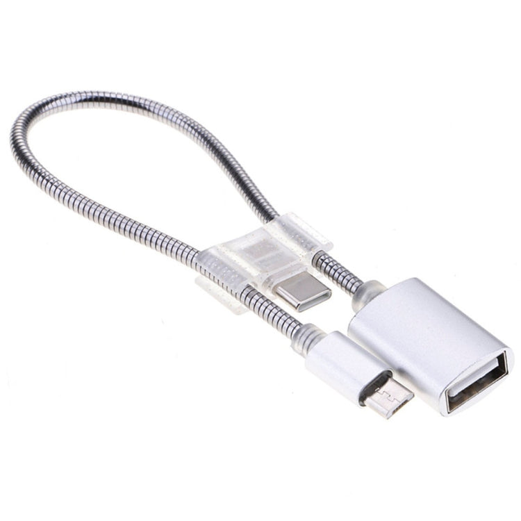 24cm 2A Micro USB to USB Aluminum Alloy Hose OTG Adapter Data Charging Cable with USB-C / Type-C Connector 24cm 2A Micro USB to USB Aluminum Alloy Hose OTG Adapter Data Charging Cable with USB-C / Type-C Connector