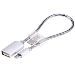 24cm 2A Micro USB to USB Aluminum Alloy Hose OTG Adapter Data Charging Cable with USB-C / Type-C Connector
