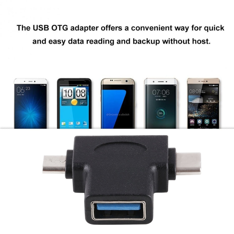 Multi-function USB 3.0 Female & USB-C / Type-C Male & Micro USB Male T-shape OTG Adapter Multi-function USB 3.0 Female & USB-C / Type-C Male & Micro USB Male T-shape OTG Adapter