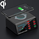 Interfaz USB 9 en 1 QC 3.0 + 6 puertos USB + puertos PD de 65 W + cargador multifunción de carga rápida inalámbrica QI con pantalla LED, X9
