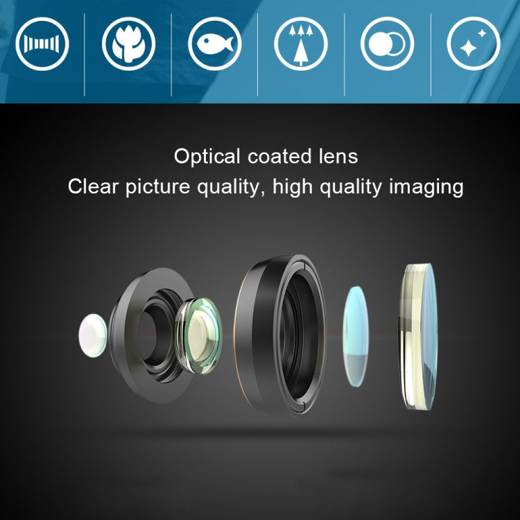 APEXEL APL-DG6V2 6 in 1 Universal Externes 2X Telefon + 210 Grad Fisheye + 15X Makro + 120 Grad Weitwinkel + CPL + Sternfilterobjektiv APEXEL APL-DG6V2 6 in 1 Universal Externes 2X Telefon + 210 Grad Fisheye + 15X Makro + 120 Grad Weitwinkel + CPL + Sternfilterobjektiv