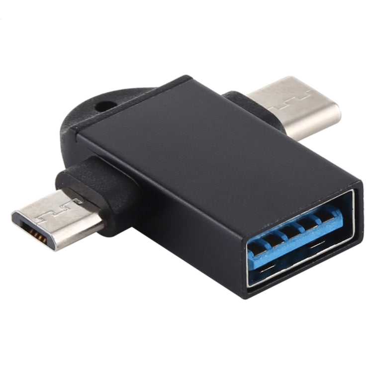 USB 3.0 Female to USB-C / Type-C Male + Micro USB Male Multi-function OTG Adapter with Sling Hole USB 3.0 Female to USB-C / Type-C Male + Micro USB Male Multi-function OTG Adapter with Sling Hole