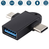 USB 3.0 Female to USB-C / Type-C Male + Micro USB Male Multi-function OTG Adapter with Sling Hole