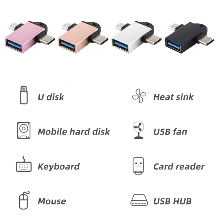 USB 3.0 Female to USB-C / Type-C Male + Micro USB Male Multi-function OTG Adapter with Sling Hole USB 3.0 Female to USB-C / Type-C Male + Micro USB Male Multi-function OTG Adapter with Sling Hole