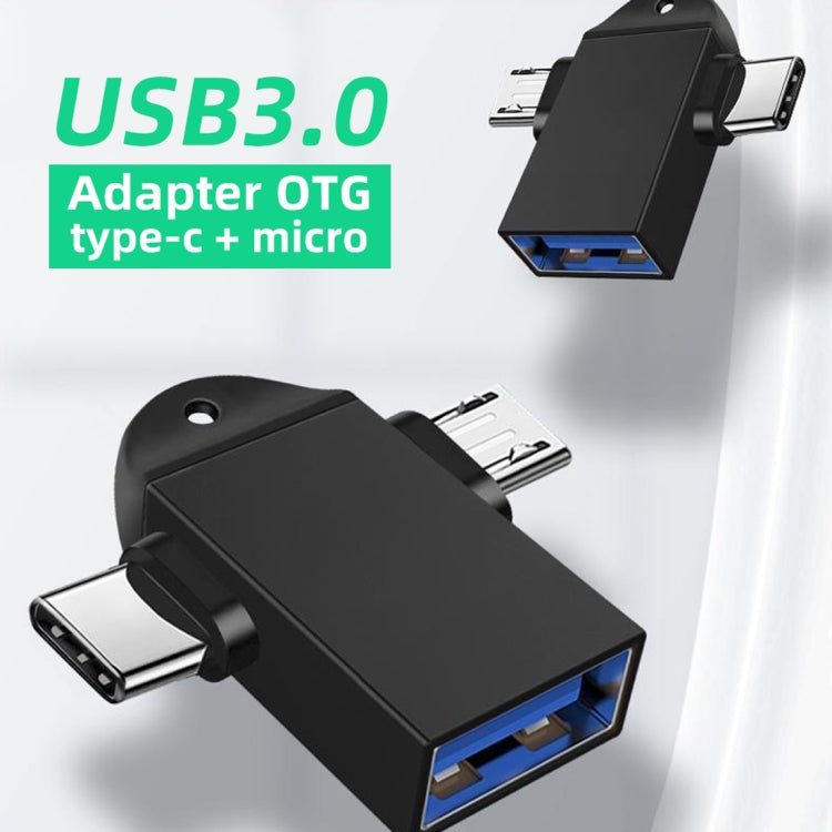 USB 3.0 Female to USB-C / Type-C Male + Micro USB Male Multi-function OTG Adapter with Sling Hole USB 3.0 Female to USB-C / Type-C Male + Micro USB Male Multi-function OTG Adapter with Sling Hole