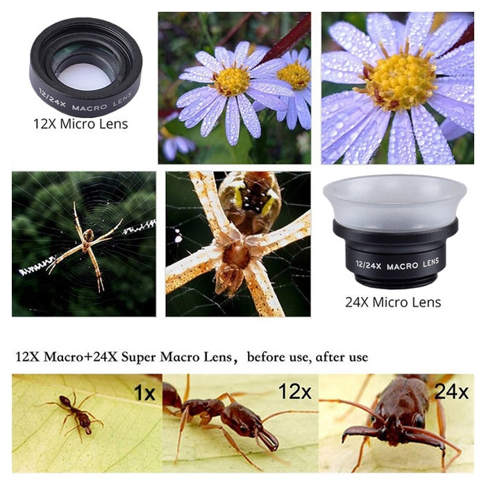 APEXEL APL-24X-H 2 in 1 Universal External 12X & 24X Macro Mobile Phone Lens with Lens Hood APEXEL APL-24X-H 2 in 1 Universal External 12X & 24X Macro Mobile Phone Lens with Lens Hood