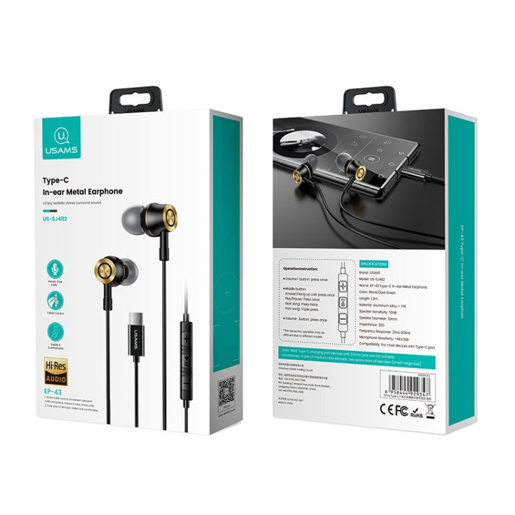 USAMS US-SJ482 EP-43 Wired In Ear USB-C / Type-C Interface Metal Digital HiFi Noise Reduction Earphones with Mic & Digital Chip, Length: 1.2m USAMS US-SJ482 EP-43 Wired In Ear USB-C / Type-C Interface Metal Digital HiFi Noise Reduction Earphones with Mic & Digital Chip, Length: 1.2m