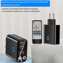 Transmisor y receptor de audio Bluetooth 5.0 con salida dual AUX + RAC de 3,5 mm, 2 en 1, con control remoto, enchufe de la UE, enchufe de la UE